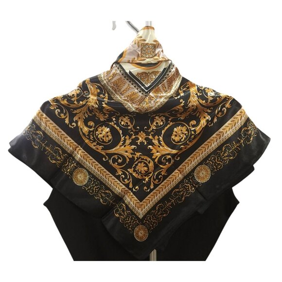 Gold Baroque Square Scarf 100% Polyester Black & Gold Accents  35"x35" - Picture 11 of 12